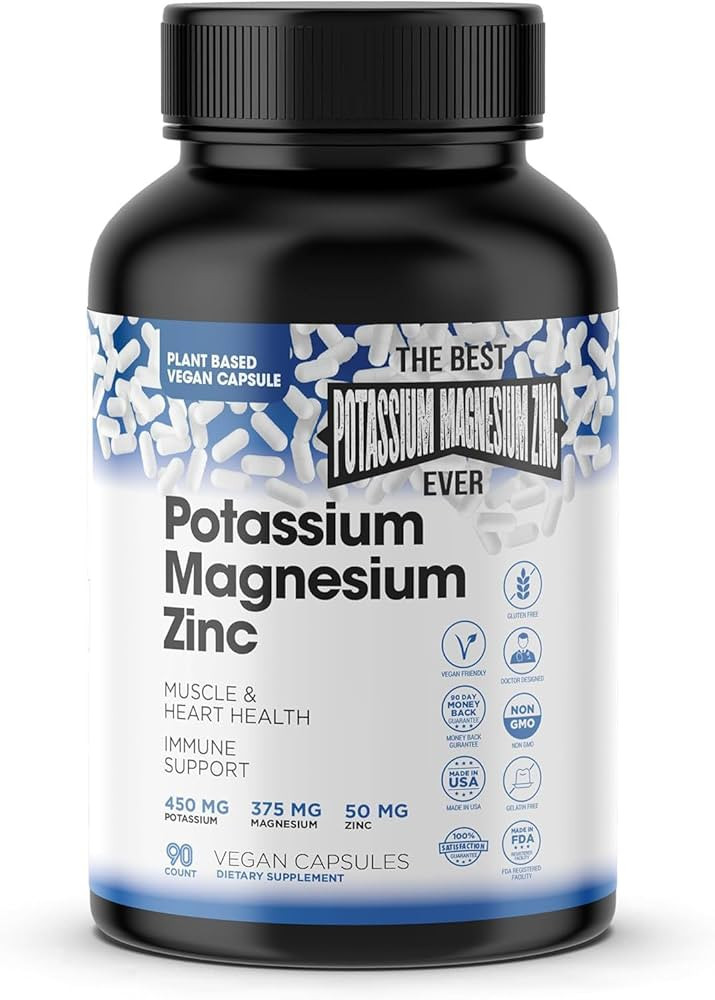 Magnesium Potassium Supplements w/Zinc - 90 Capsules - Magnesium Potassium Zinc for Vascular Heal... | Amazon (US)