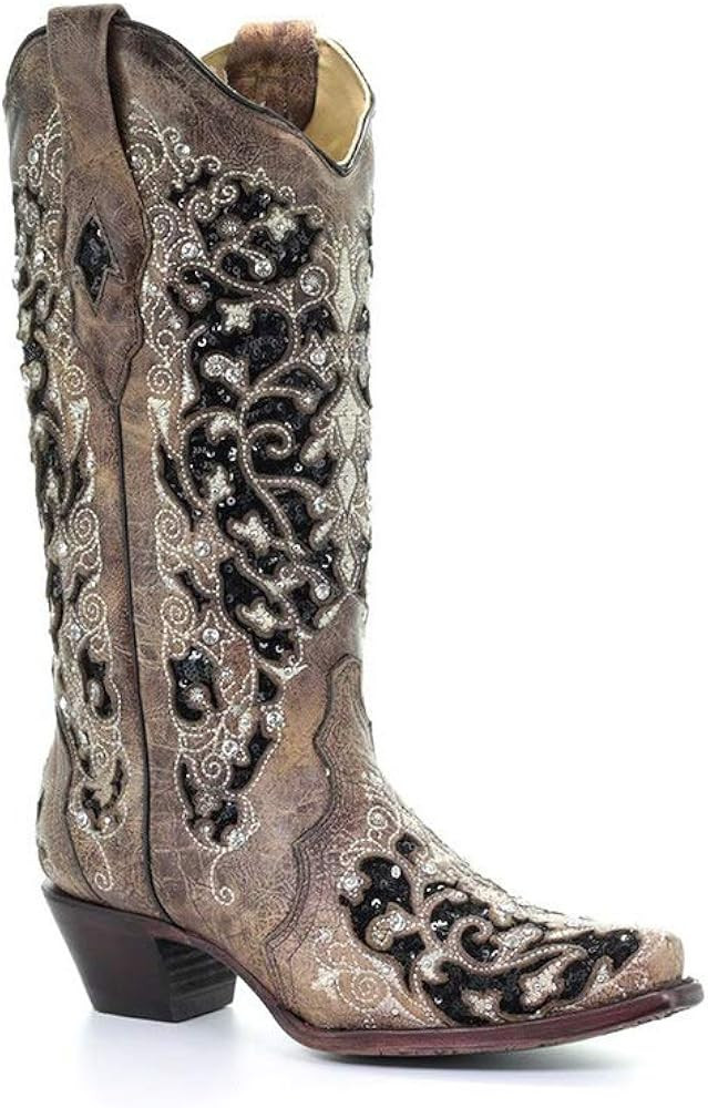 CORRAL Womens A3569 Embroidery Snip Toe Cowboy Boots | Amazon (US)
