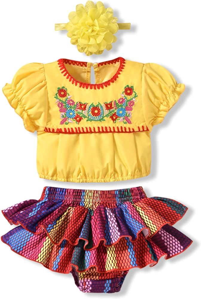 HINTINA Infant Baby Girl Mexican Embroidery Floral Shorts Outfits Ethnic Wear Cinco De Mayo Fiest... | Amazon (US)