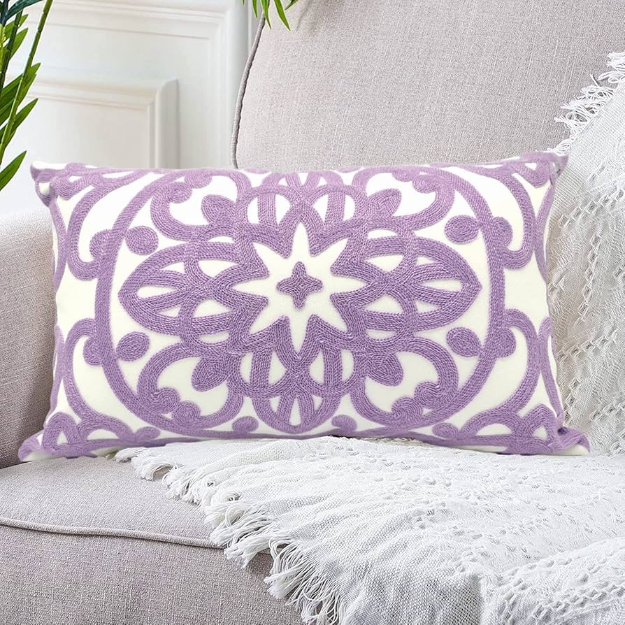 Alysheer Embroidered Lumbar Decorative Throw Pillow Cover 12"x 20", Classic Boho Mandala Embroide... | Amazon (US)