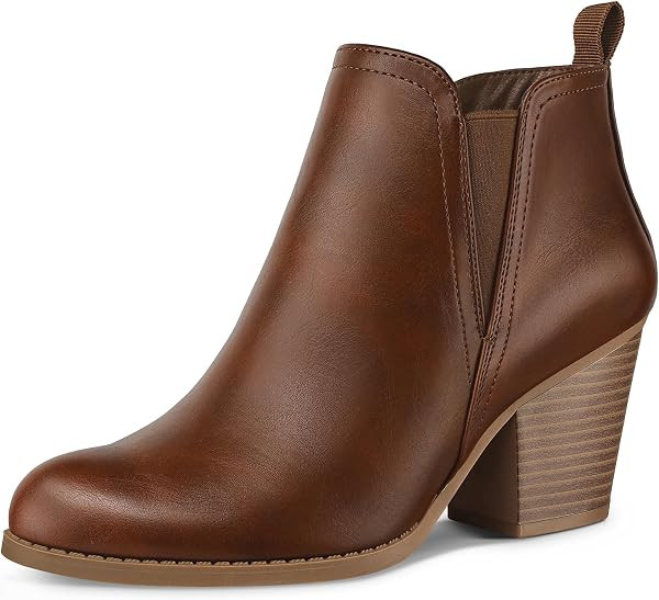 mysoft Women's Ankle Boots Stacked Chunky Heel Booties with Side Zipper | Amazon (US)