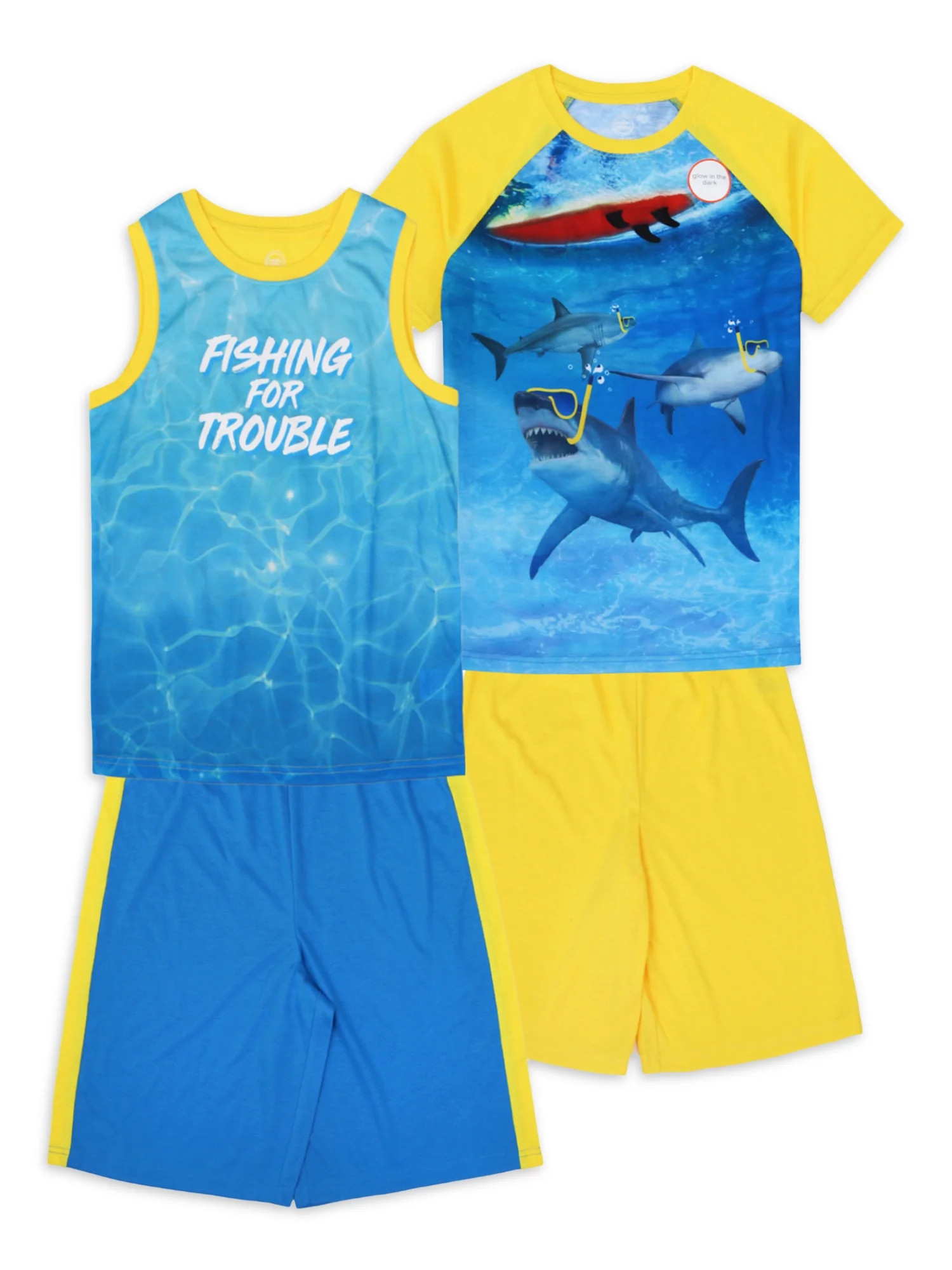 Wonder Nation Boys Shark Pajama Set, 4-Piece, 4-18 & Husky - Walmart.com | Walmart (US)