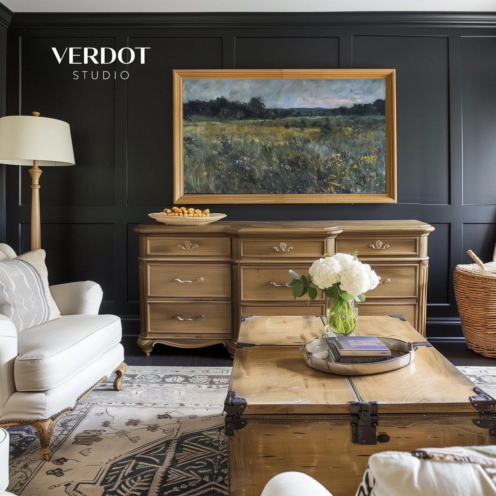 Dark Evening Landscape Frame TV Art, Summer Night Country Wildflower Painting, Cottage Scenery Sc... | Etsy (US)