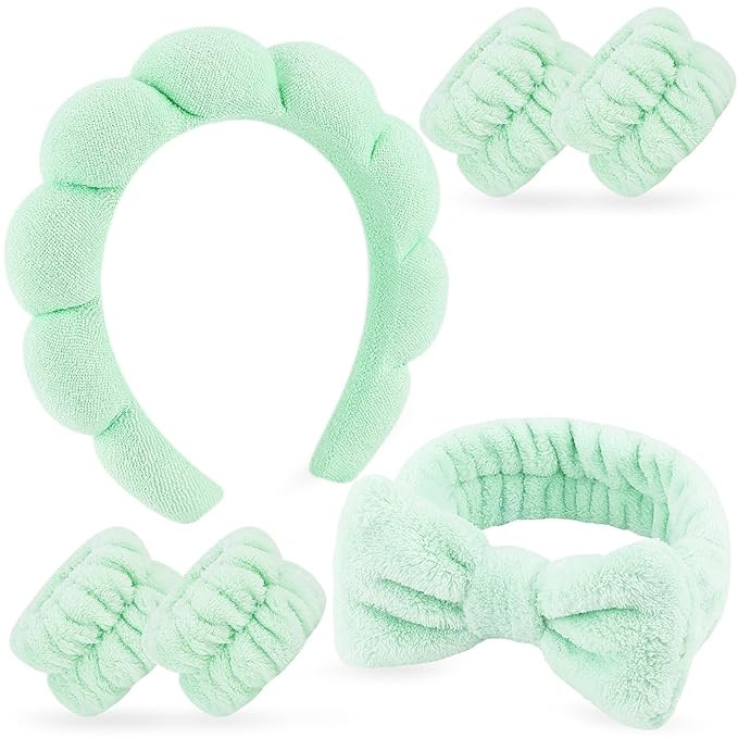 Zkptops 6Pcs Spa Headband for Washing Face Wristbands Set Women Bubble Skincare Makeup Sponge Ter... | Amazon (US)