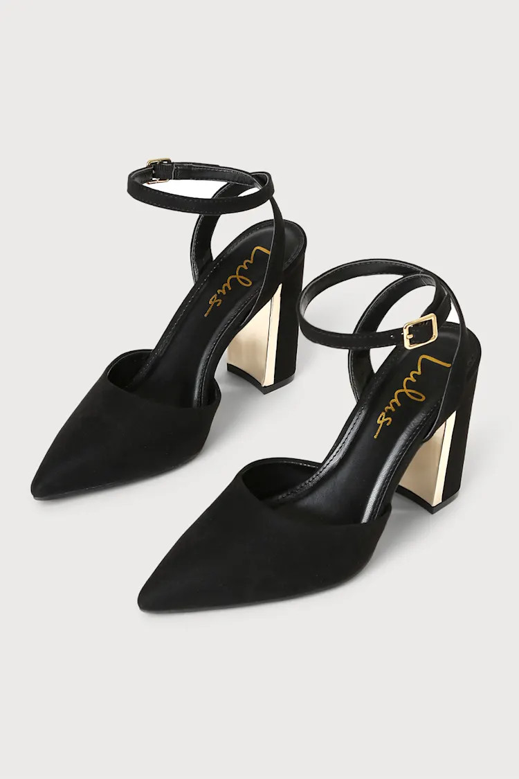 Laura II Black Suede Ankle Strap Pointed-Toe Pumps | Lulus