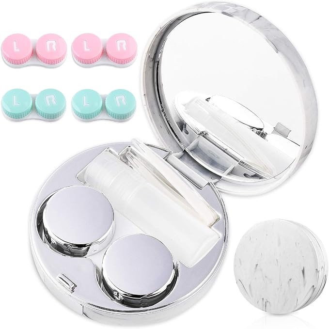 Cute Contact Lens Case Portable Travel Box with Mirror Tweezers Remover Tool Solution Bottle for ... | Amazon (US)