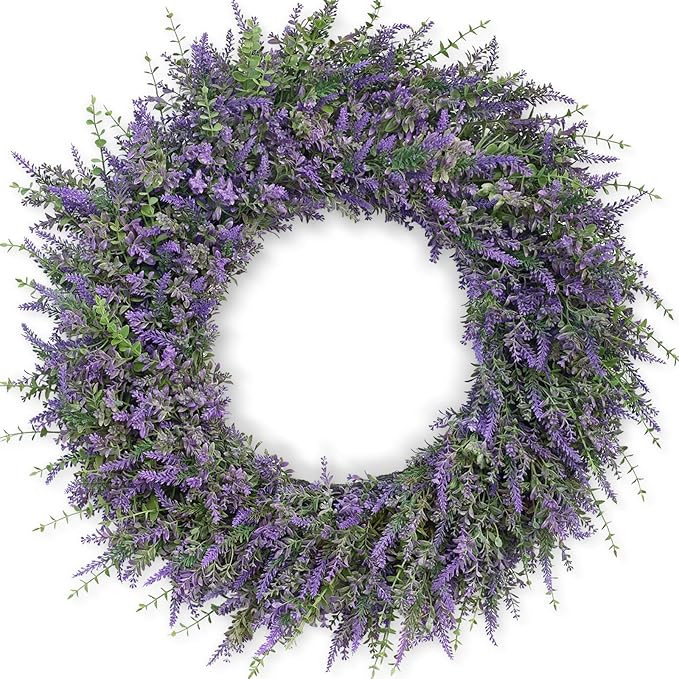 32'' Large Eucalyptus and Lavender Wreath for Front Door, Porch, Window- Artificial Eucalyptus Le... | Amazon (US)
