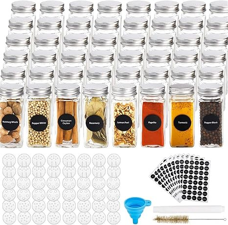 48 Pcs Glass Spice Jars with 400 Spice Labels, 4oz Square Spice Bottles with Shaker Lids and Airt... | Amazon (US)