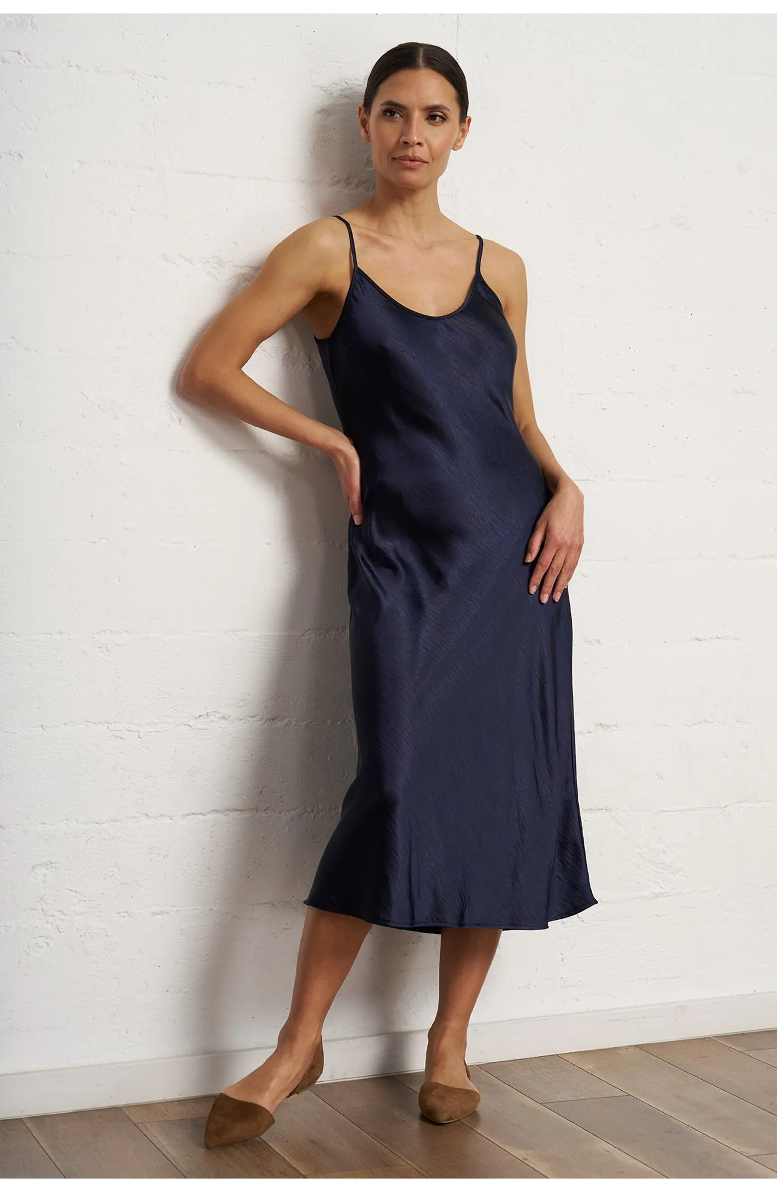 Franne Golde Bias Cut Satin Midi Slip Dress | Nordstrom | Nordstrom