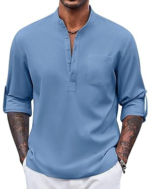 COOFANDY Men's Henley Shirt Long Sleeve Lightweight Casual T-Shirt Summer Beach Hippie Tee Shirt | Amazon (US)