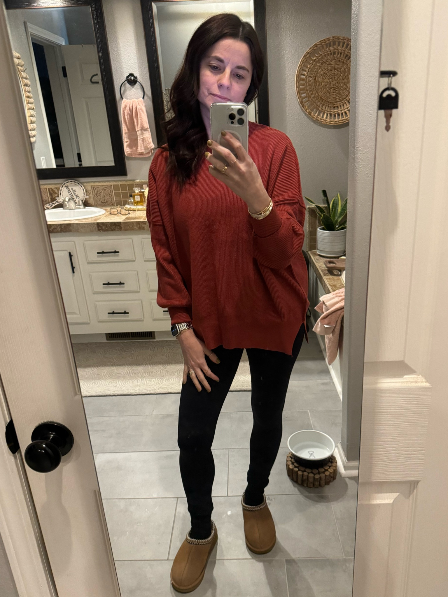 This outfit embodies comfort!  Aside from that, it looks and feels great!  Sweater is oversized (I am wearing a small), leggings run TTS, and slippers run TTS.

#LTKSeasonal #LTKstyletip #LTKshoecrush
