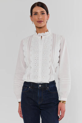 White Eyelet Detail Button Up Top | Avara