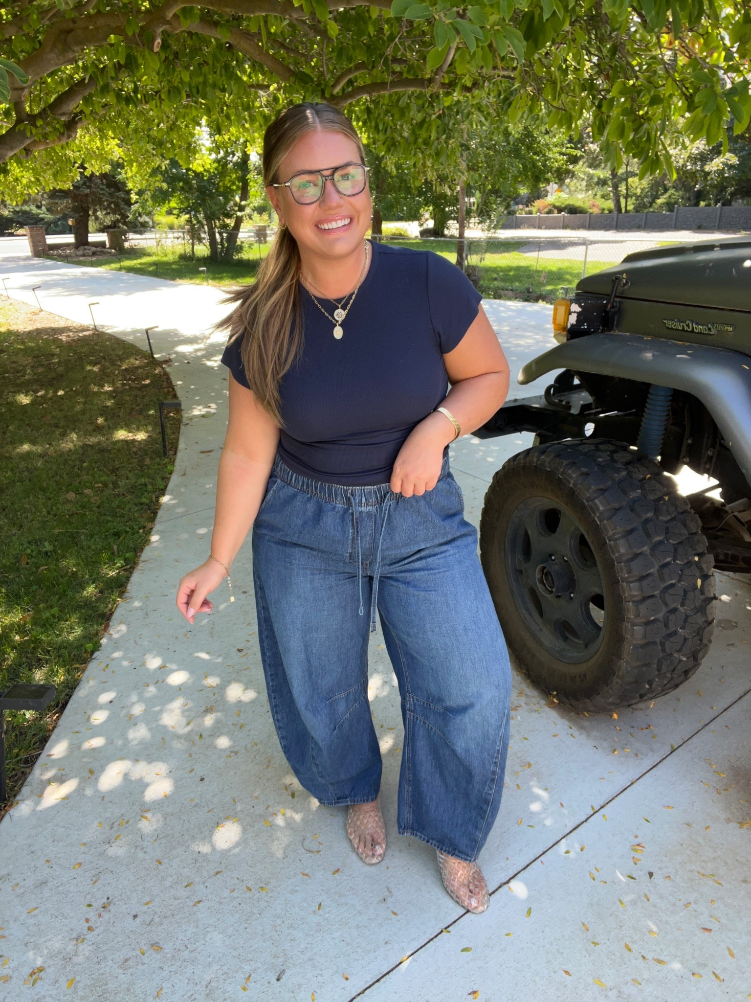 Cozy pre fall outfit! Basic ribbed tee 10/10. The fit is super flattering + comes in a ton of colors! These denim pull in barrel pants are amazing! Soft and flowy while giving the denim vibe. 

#LTKFindsUnder50 #LTKStyleTip #LTKMidsize