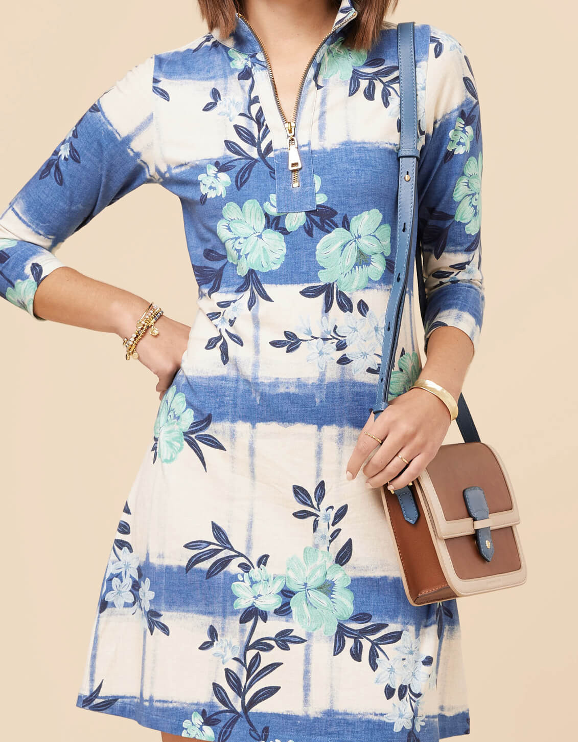 Nora Half-Zip Dress Serpentine Floral Pane Blue | Spartina 449