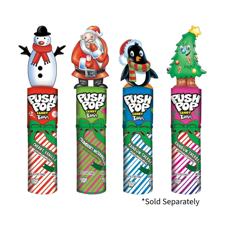 Push Pop Toppers Christmas Lollipop Candy, Individual Candy, Assorted Flavors, 0.5 oz. | Walmart (US)