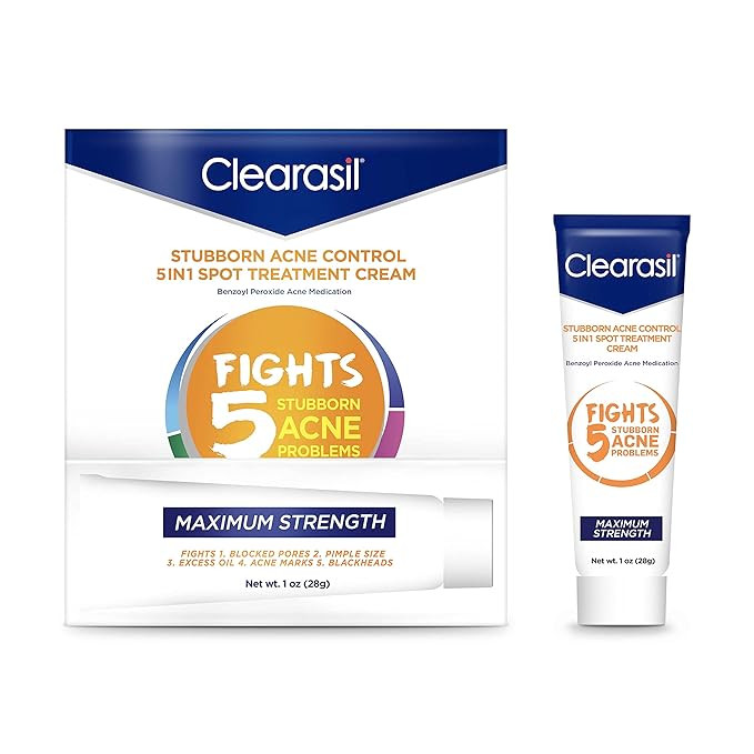 Clearasil Stubborn Acne Control 5in1 Spot Treatment Cream, Maximum Strenght with 10% Benzoyl Pero... | Amazon (US)