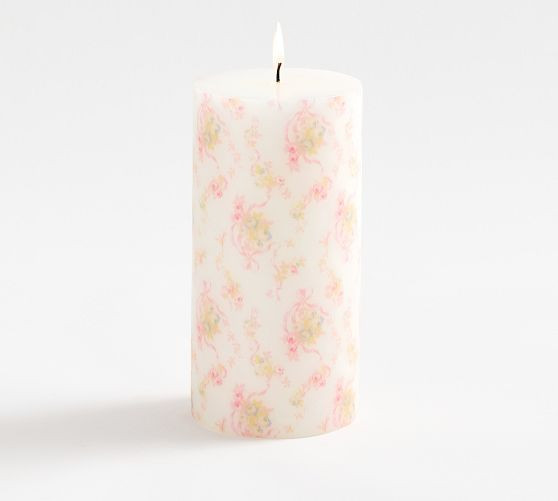 LoveShackFancy Floral Painted Pillar Candle | Pottery Barn (US)