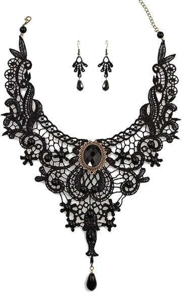 Charm.L Grace Black Lace Gothic Lolita Pendant Choker Necklace Wedding Halloween Accessories | Amazon (US)
