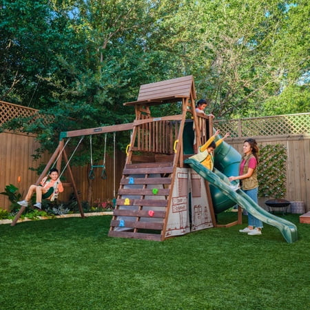 KidKraft Ranger Retreat Wooden Swing Set / Playset with Tent, Tube Slide and 3 Swings | Walmart (US)