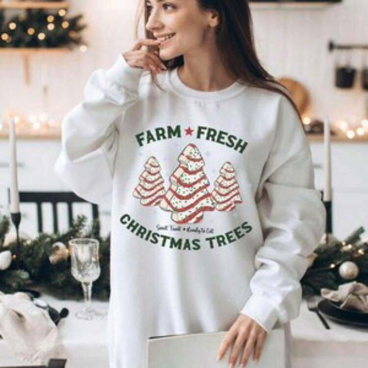 Farm Fresh Christmas Tree Shirt, Christmas Tree Cake Sweatshirt, Christmas Tree Snack Shirt, Christmas Cake, Christmas Shirt For Women | SHEIN