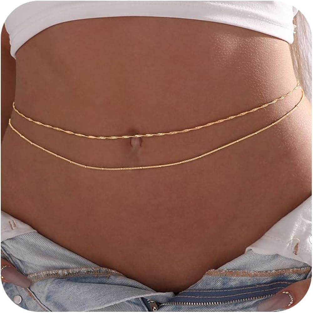 Amicon 2PCS 18K Gold Plated Waist Chain Satellite Body Chain Layered rope Waist Chains Sexy Bikin... | Amazon (US)