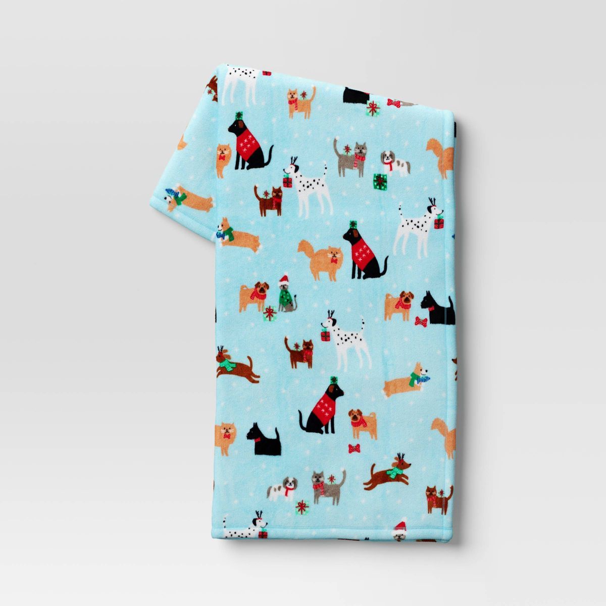 Dog and Cat Holiday Plush Christmas Throw Blanket Blue - Wondershop™ | Target