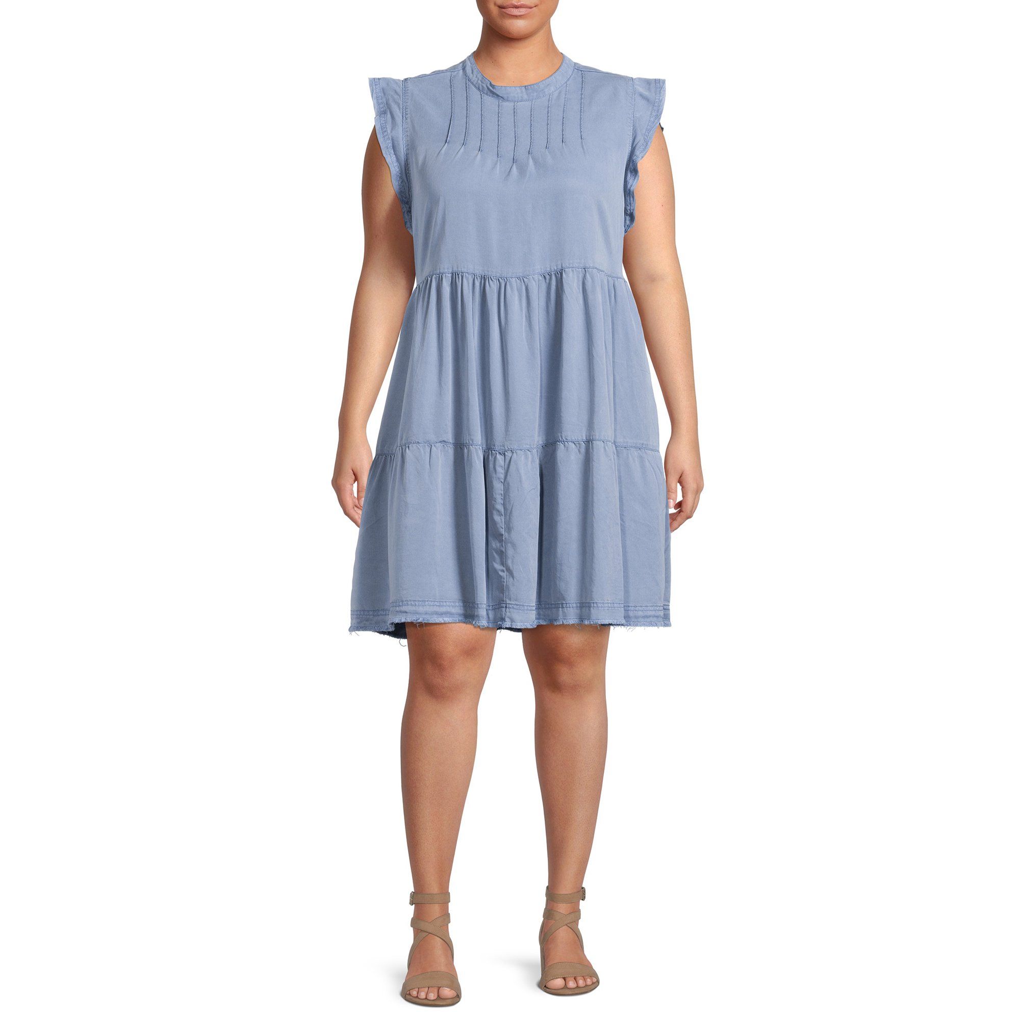 Terra & Sky Women's Plus Size Pinktuck Tiered Dress | Walmart (US)