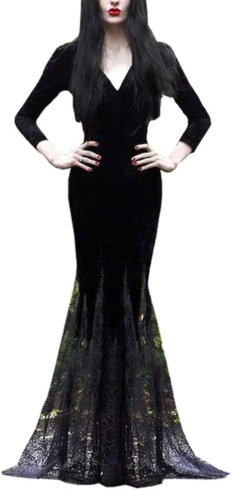 Women Maxi Dress V Collar Black Lace Dress Long Sleeve Party Gown Female Autumn Elegant Vestidos ... | Amazon (US)