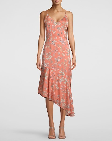 FLORAL-PRINT ASYMMETRICAL MIDI DRESS | White House Black Market