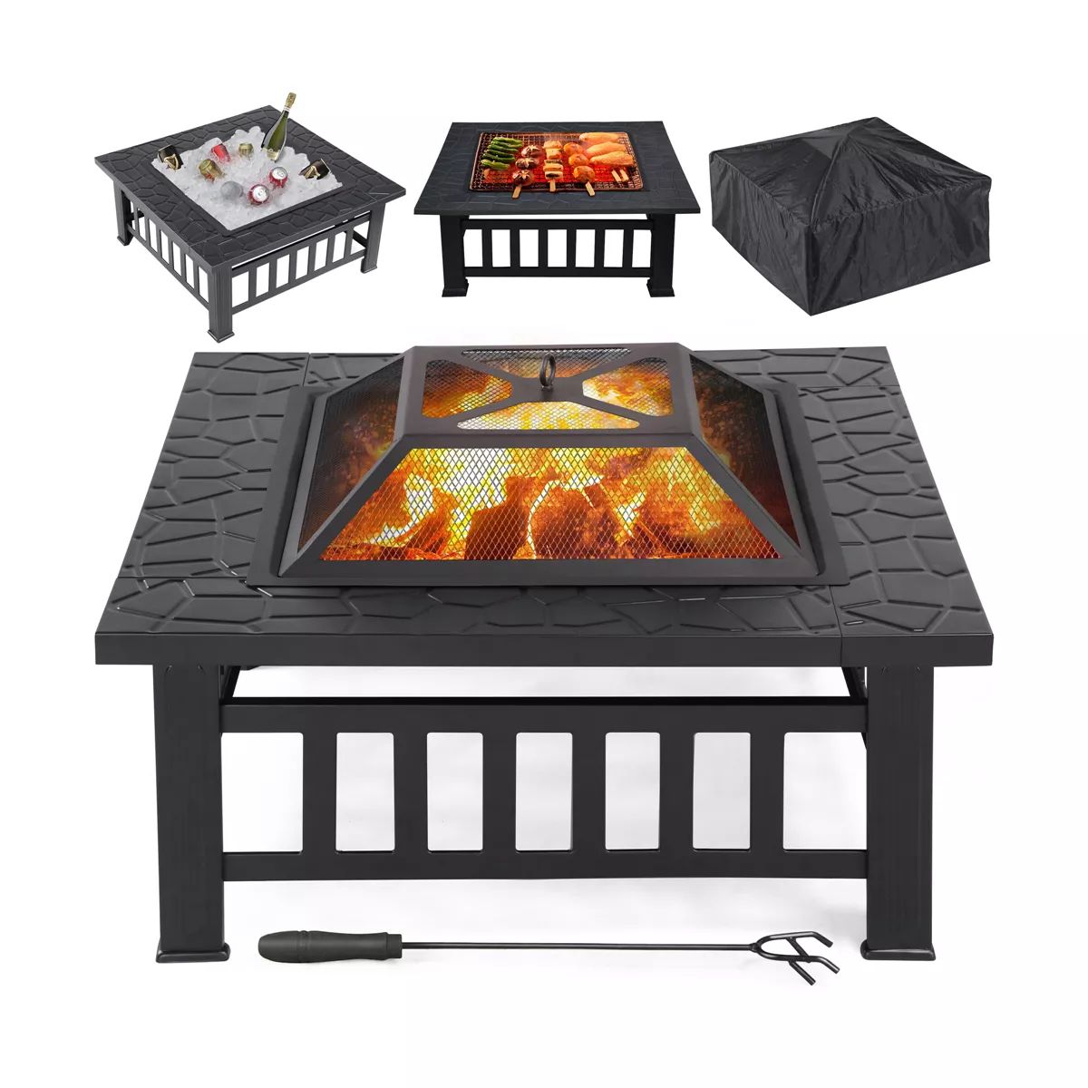 Yaheetech 32in Fire Pit Table Square Metal Firepit Stove Backyard Garden Fireplace for Camping | Target