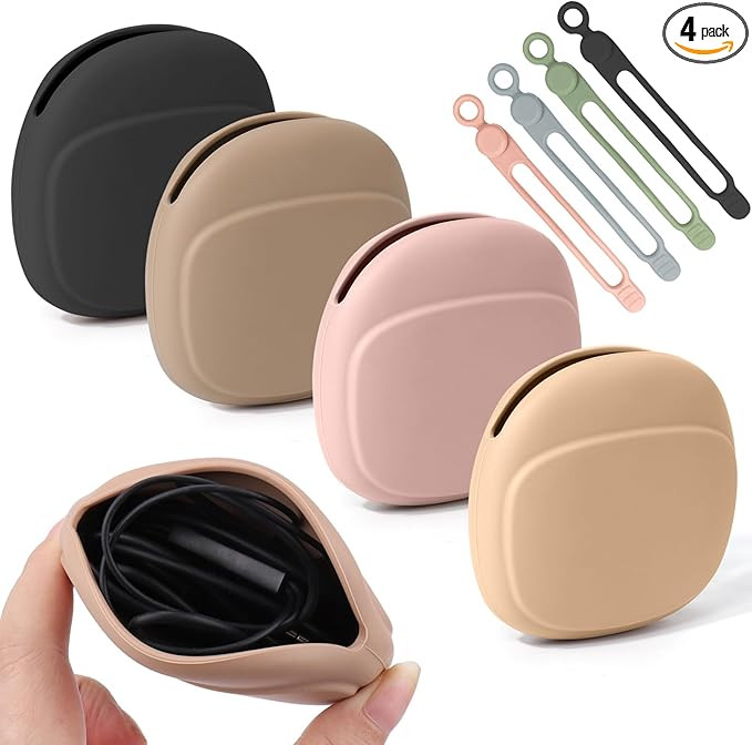 4 PCS Headphone Organizer and Silicone Cable Ties, Silicone Pouch for Storing Earbuds/USB Flash D... | Amazon (US)