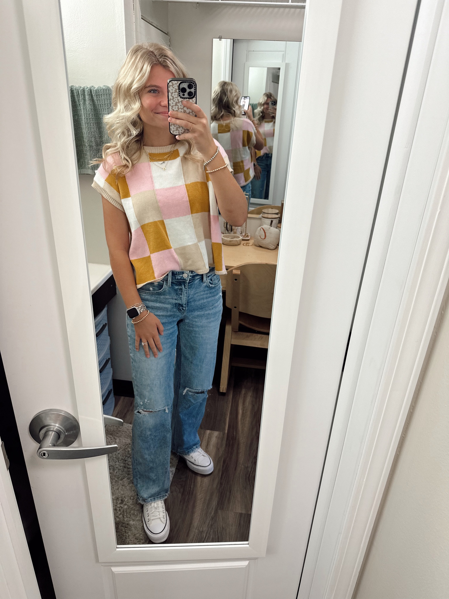 Feeling colorful for this beautiful day! Top is CK Squared (I linked similar ones on Amazon)  Jeans are buckle. Shoes are converse, and all jewelry is linked! 

#LTKStyleTip #LTKSeasonal #LTKHoliday