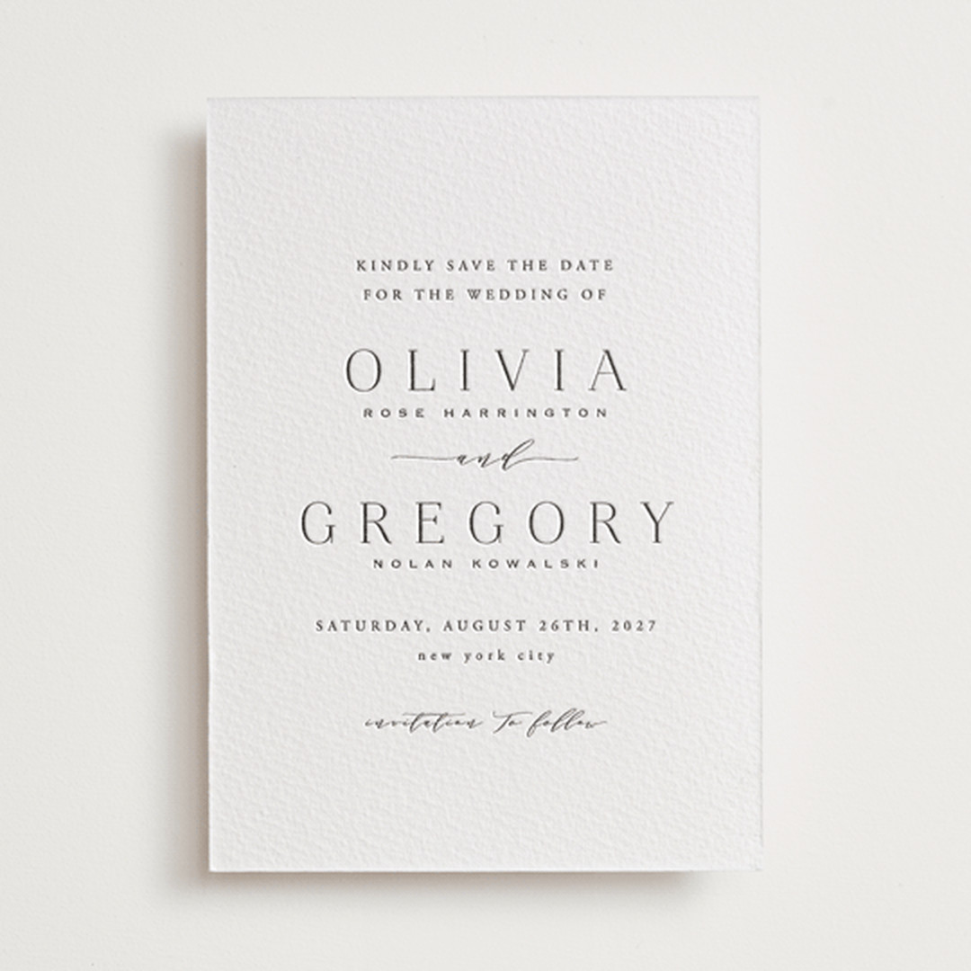 "Classy Type" - Customizable Letterpress Save The Date Cards in Black by Hooray Creative. | Minted