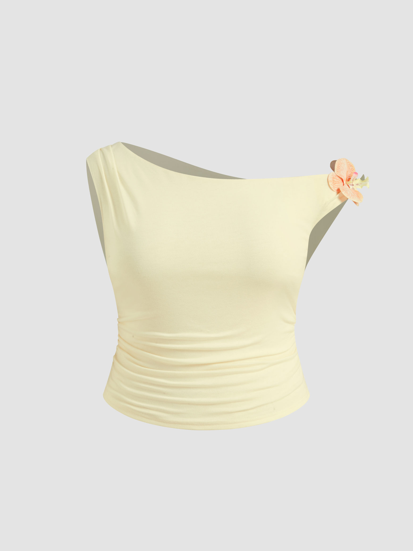 Strickstoff Asymmetrischer Hals, gerucherte Blumen-Tank-Top Kurve & Plus For Ferien | Cider