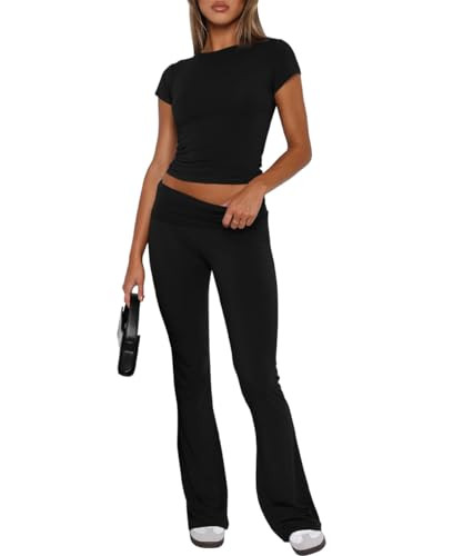 GRMLRPT Women 2 Piece Lounge Sets Fold-Over Flare Leggings Pants Matching Slim Fit Long Sleeve Cr... | Amazon (CA)