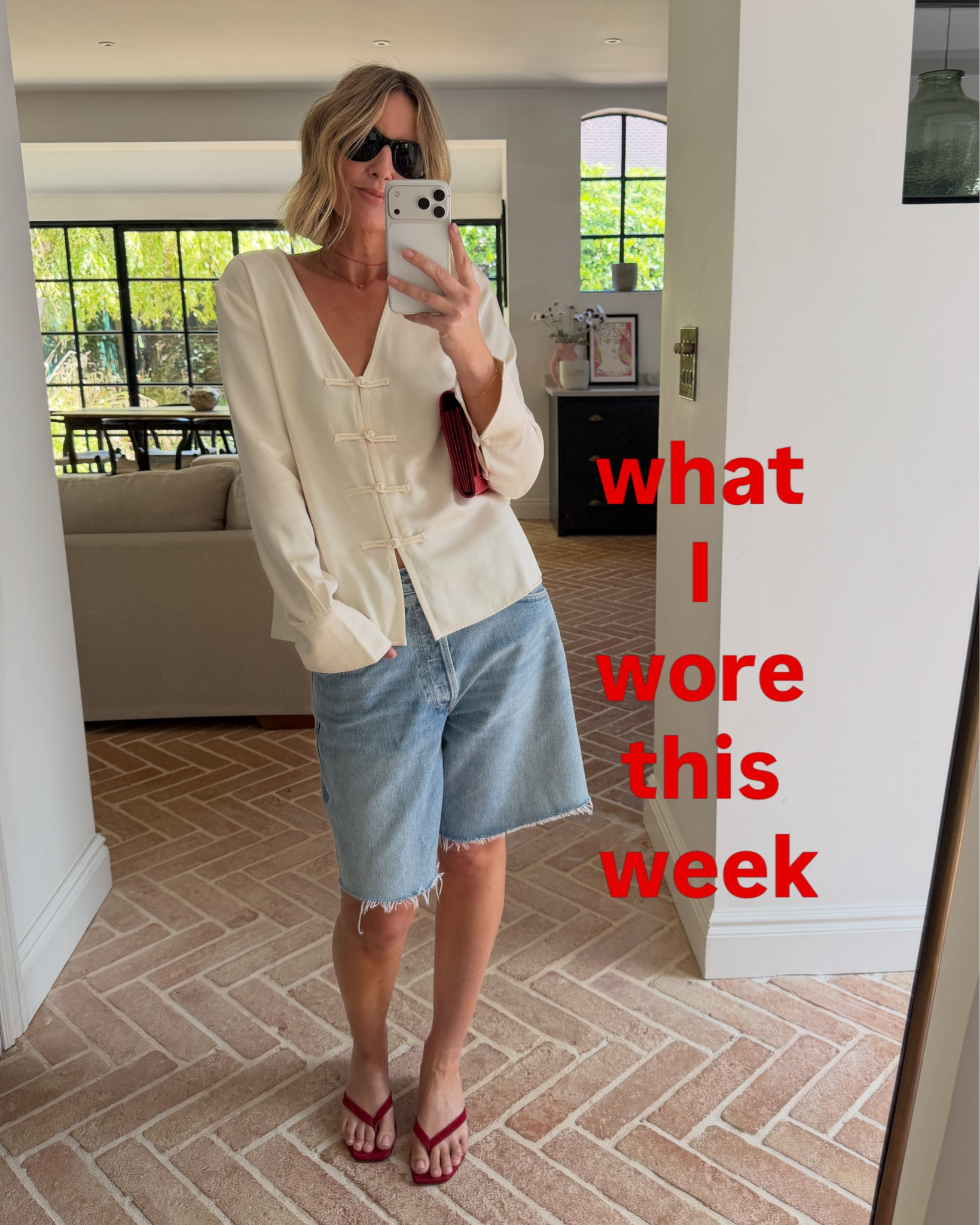 The weekly outfit roundup ❤️ comment SHOP for the links https://liketk.it/6jUsh 

Long denim shorts outfit / Smart casual outfit / Midi dress outfit / Capsule wardrobe staples / How to style shorts / Relaxed tailoring / Transitional outfit / kaftan dress / Sézane dress / black slip dress