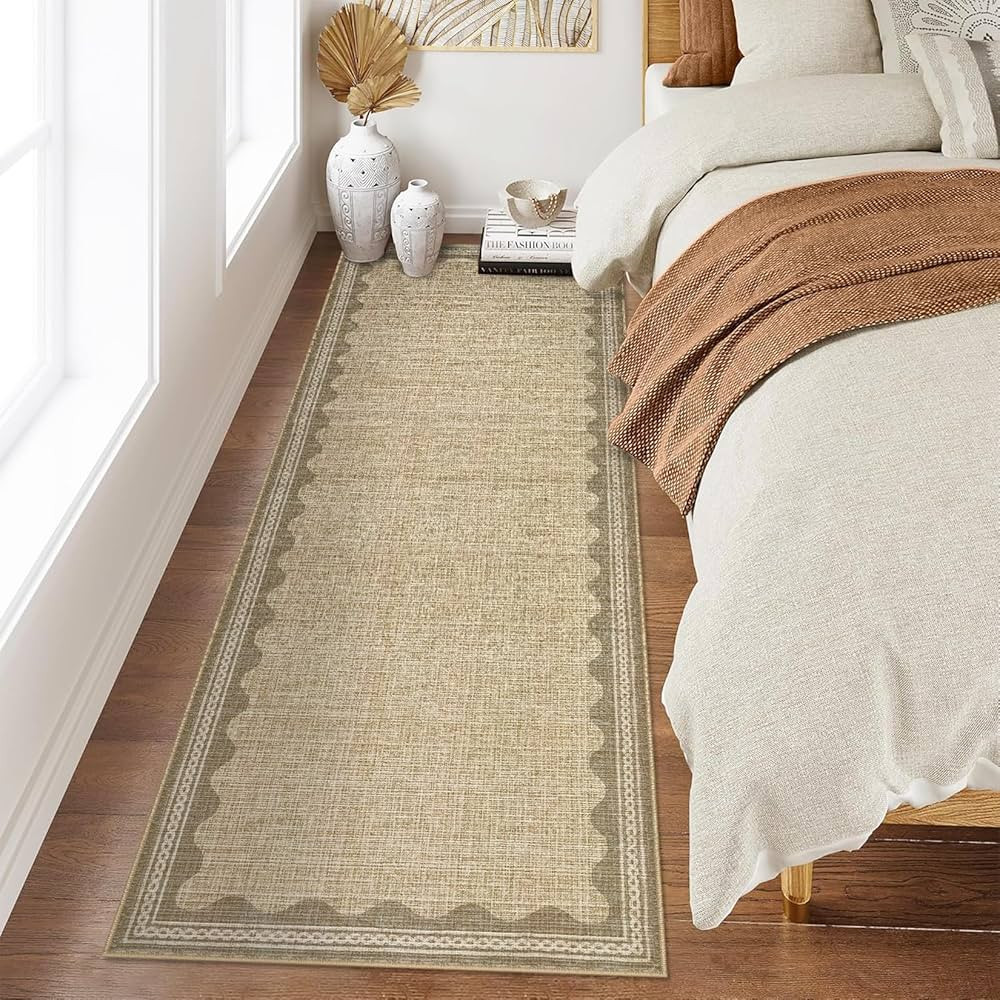 Scalloped Rug 2x6 Runners for Hallways, Solid Jute Runner Rug Non Slip Scalloped Bath Runner, Was... | Amazon (US)