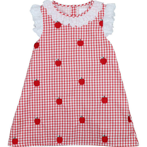 Red Windowpane Embroidered Apple Dress | Cecil and Lou