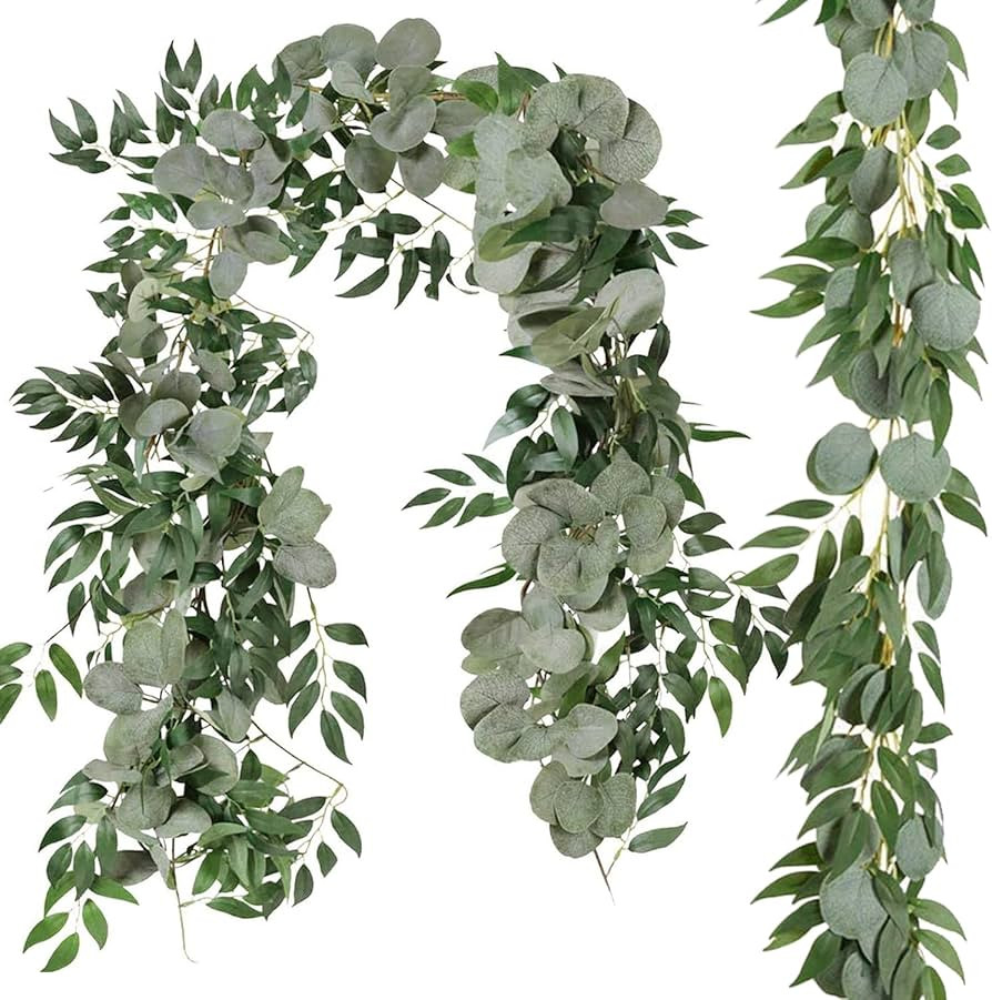 Cekene 2 Pack Artificial Eucalyptus Garlands with Willow Leaves 6.5Ft Fake Greenery Vines Faux Eu... | Amazon (CA)
