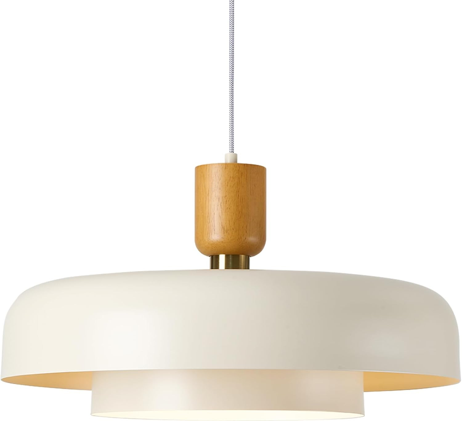 Modern Large Pendant Light 19.68 inch, 2 Tiers Soft Cream Shades, Natural Wood and Brass Accent, ... | Amazon (US)