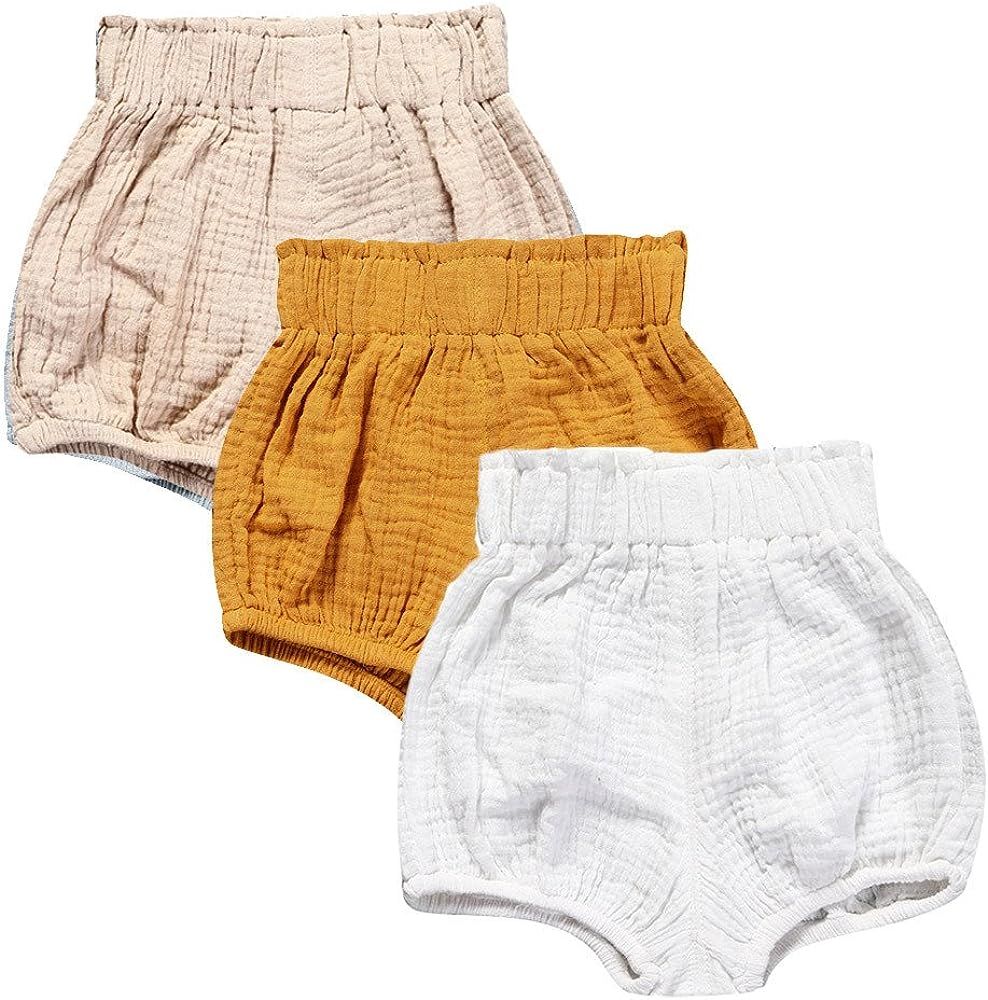 MYGBCPJS Baby Girls Boys 3 Pack Cotton Linen Blend Cute Bloomer Shorts Loose Harem Shorts | Amazon (US)