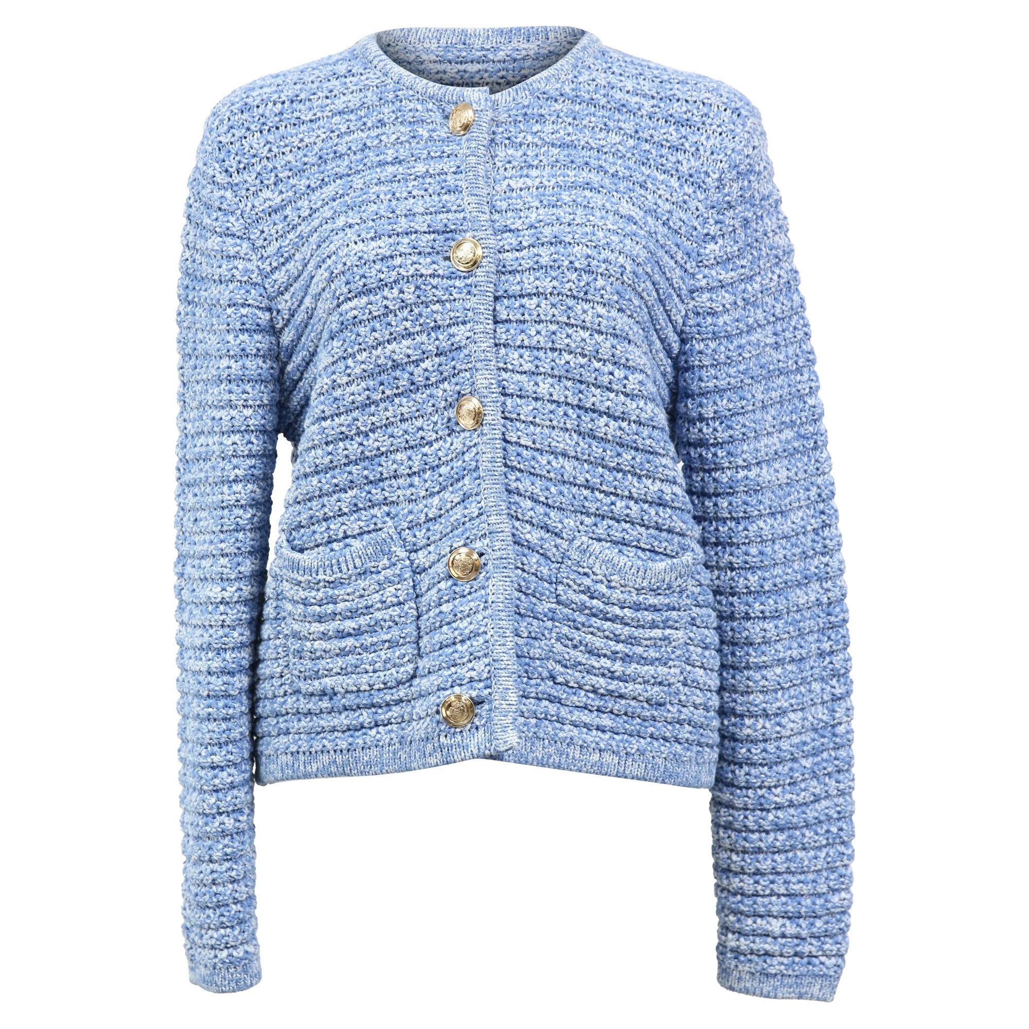 Ba & Sh Gupa Mélange-Knit Cardigan in Light Blue Cotton | Shop Simon