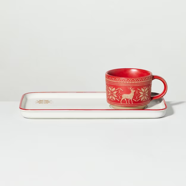 2pc Fair Isle Stoneware Milk & Cookies Set Red/Cream - Hearth & Hand™ with Magnolia | Target