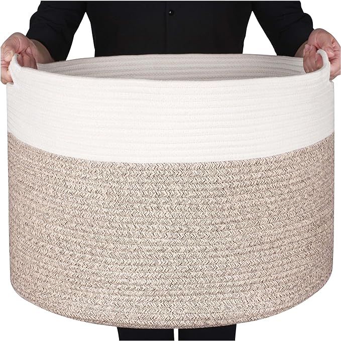Towel Basket Decorative Woven Cotton Rope Basket, Baby and Dog Toy Storage Baskets Bin, Kid Laund... | Amazon (US)
