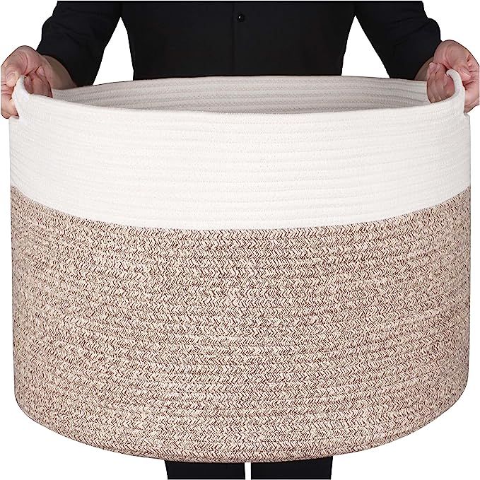 Towel Basket Decorative Woven Cotton Rope Basket, Baby and Dog Toy Storage Baskets Bin, Kid Laund... | Amazon (US)