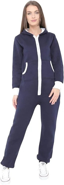 Women's Fleece Onesie Pajama – Zip-Up Hooded Jumpsuit Loungewear, Unisex One-Piece Sleepwear | Walmart (US)