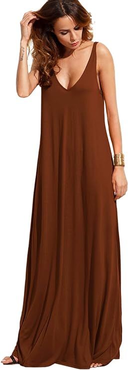 Verdusa Women's Casual Sleeveless Deep V Neck Summer Beach Maxi Long Dress | Amazon (US)