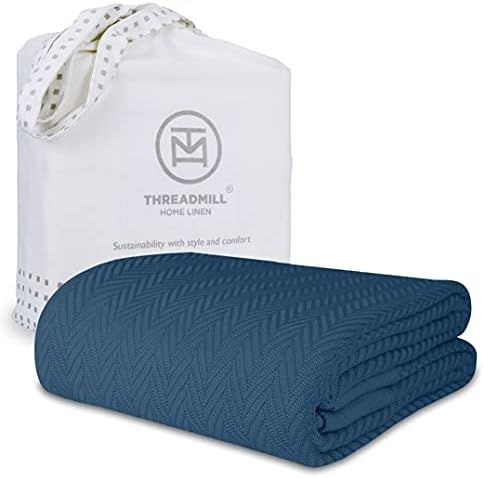 Threadmill 100% Pure Cotton, Queen Size Folkstone Blanket - Herringbone Pattern, Lightweight, Sof... | Amazon (US)
