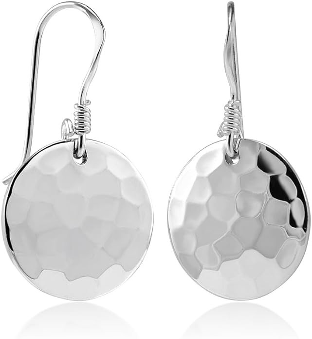 925 Sterling Silver Hammered Round Disc Dangle Earring | Amazon (US)