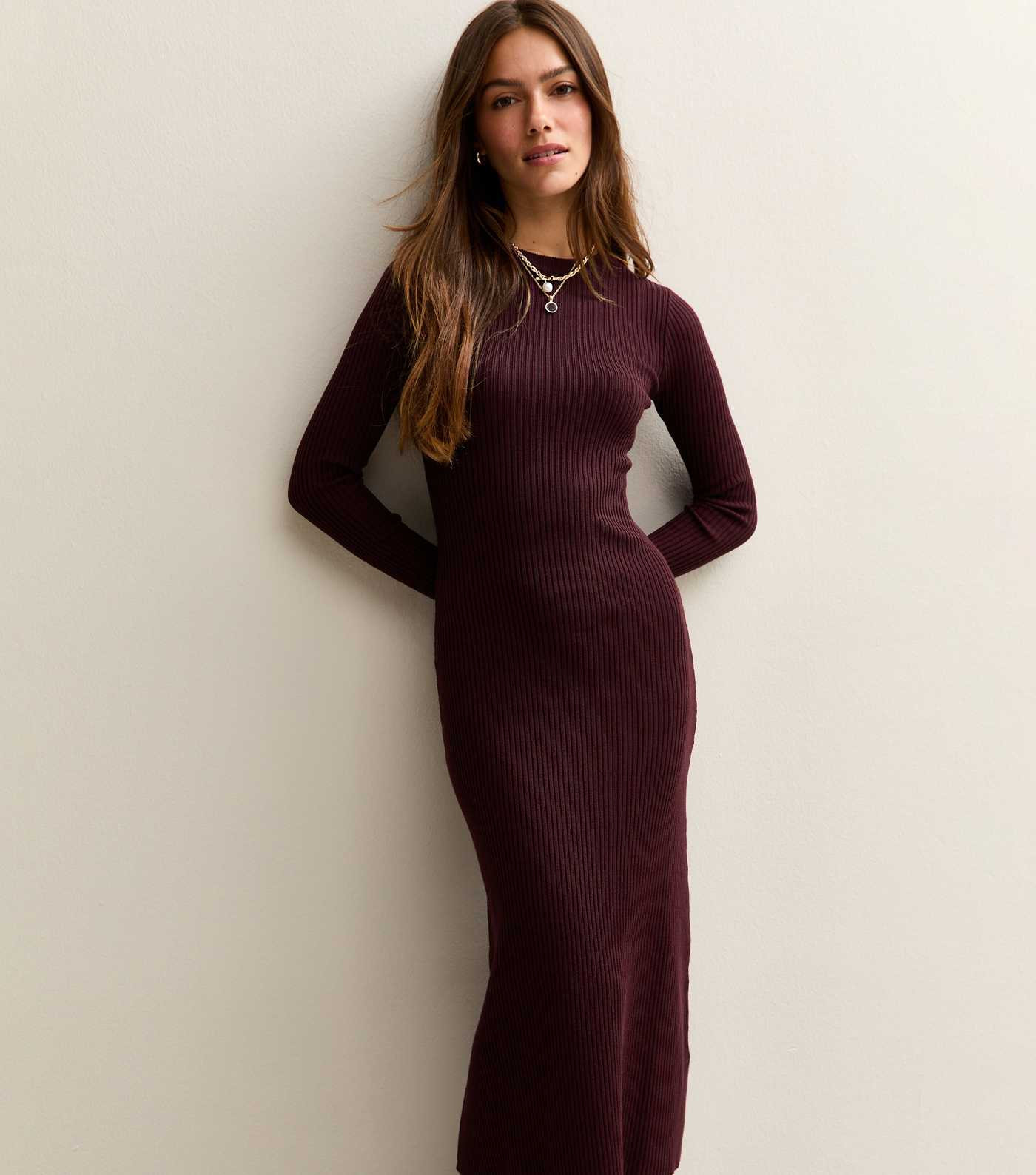 Petite Dark Burgundy Lightweight A-Line Knitted Maxi Dress | New Look | New Look (UK)